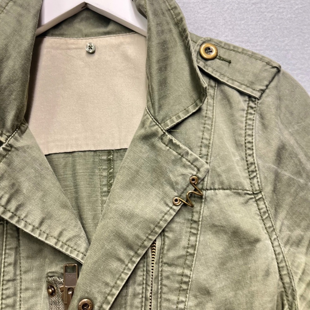 Free People Womens Olive Green Cotton Twill Military Field Jacket Fishtail Hem